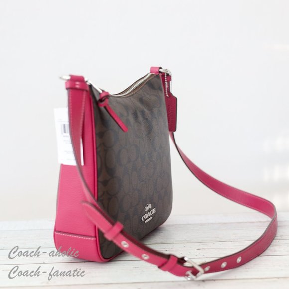 NWT Coach C1649 Ellie File Bag In Signature Canvas Brown/Bright Violet - Picture 3 of 12